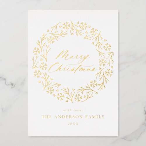 White and Gold Snowflake Wreath Foil Holiday Card