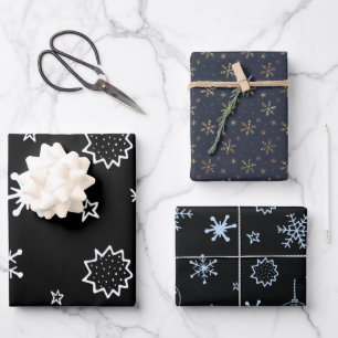 White and Gold Snowflakes Christmas Wrapping Paper Sheets