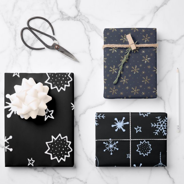 White and Gold Snowflakes Christmas Wrapping Paper Sheets (Front)