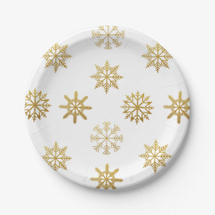 White and Gold Snowflakes Ornament Paper Plates