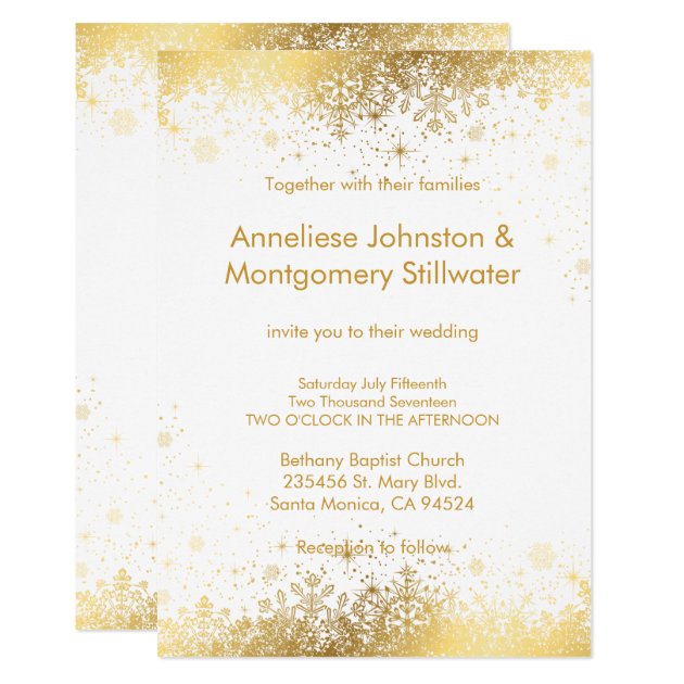 White And Gold Snowflakes Wedding Invitation