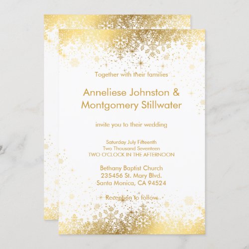White and Gold Snowflakes Wedding Invitation
