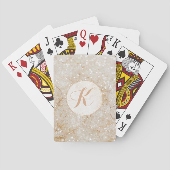 White and Gold Sparkle Monogram Poker Cards (Back)