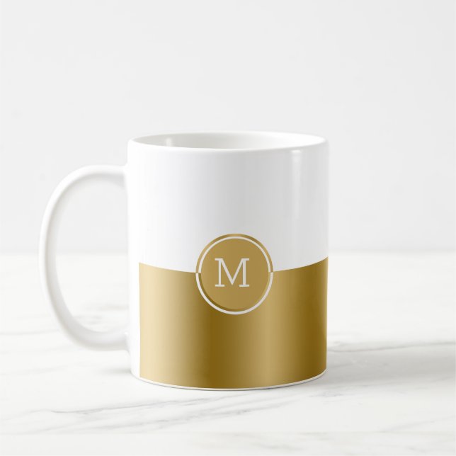 White and gold split-screen monogram coffee mug (Left)