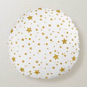 White and Gold Starry Night Round Pillow