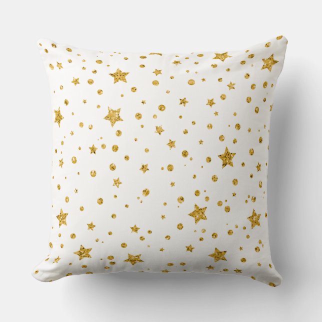 White and Gold Starry Night  Throw Pillow (Front)