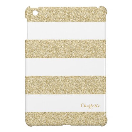 White And Gold Stripe Pattern With Name Ipad Mini Case