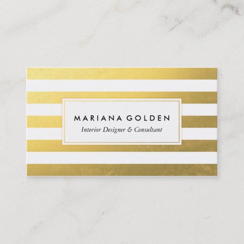 White and Gold Striped Business Card