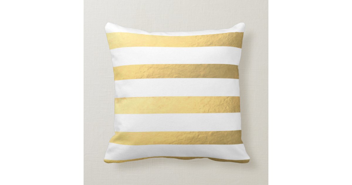 White and Gold Striped Pillow