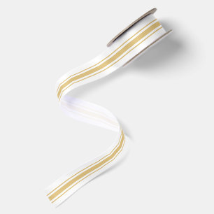White and Gold Stripes Satin Ribbon