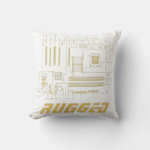 white and gold Tech  Motherboard  Circuit Board Throw Pillow