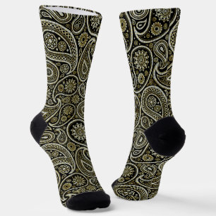 White and gold texture paisley pattern socks