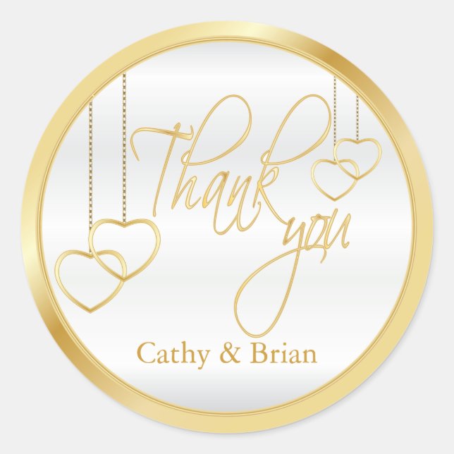 White and Gold Thank You Classic Round Sticker (Front)