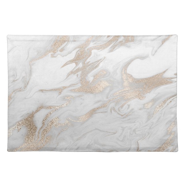 White and Gold Tone Marbled Place Mat (Front)