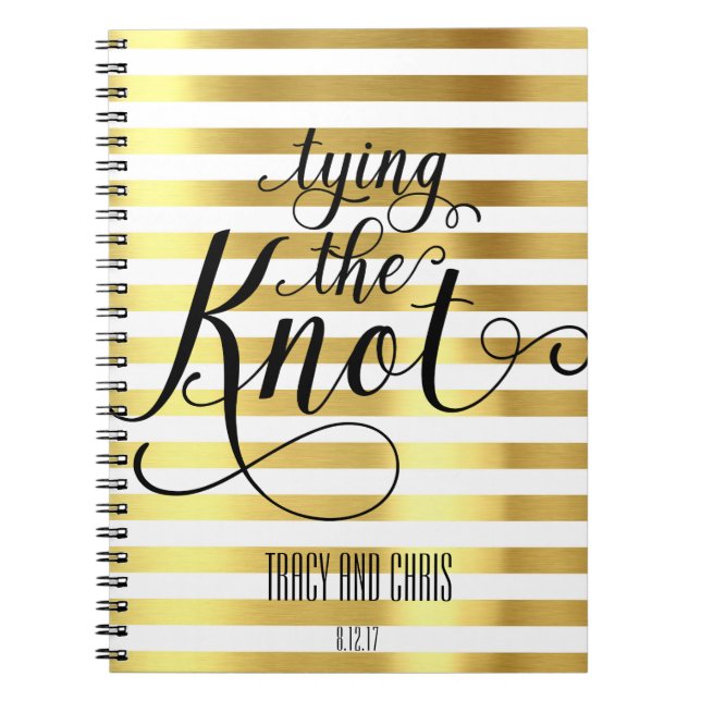 White and Gold Tying the Knot Wedding Notebook (Front)