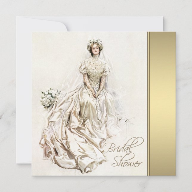 White and Gold Vintage Bridal Shower Invitation (Front)