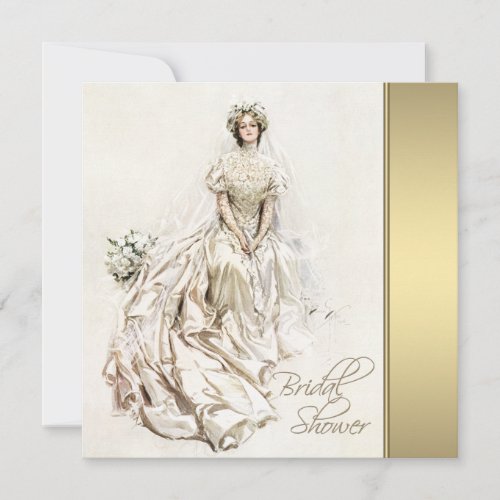 White and Gold Vintage Bridal Shower Invitation