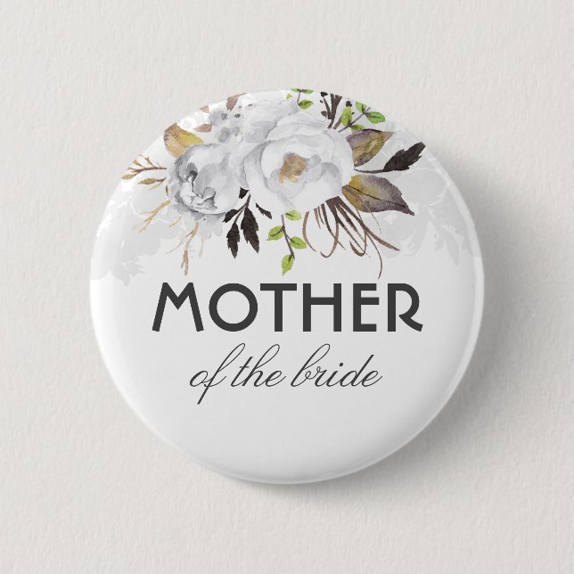 White and Gold Watercolor Flowers Elegant Wedding Pinback Button (Front)