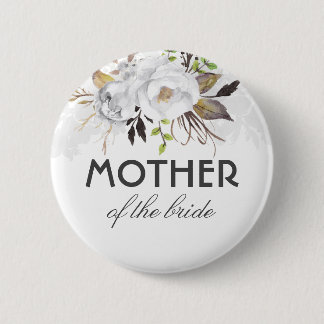 White and Gold Watercolor Flowers Elegant Wedding Pinback Button