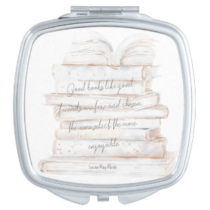 White and Gold Watercolor Friendship & Books Quote Compact Mirror