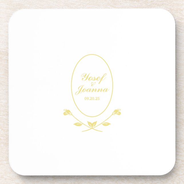 White and Gold Wedding Beverage Coaster (Front)