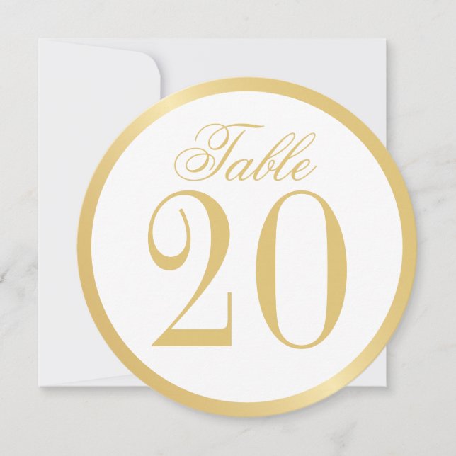 White and Gold Wedding Circle Table Number Card (Front)