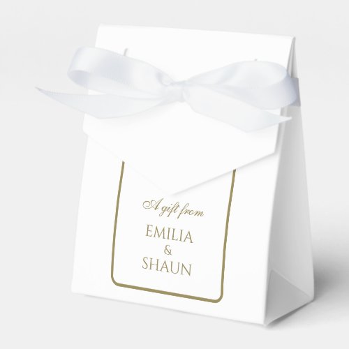 White and Gold Wedding Favor Box with Bow