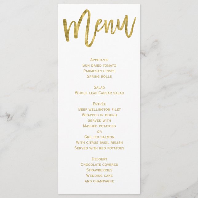 White And Gold Wedding Menu Personalized (Front)