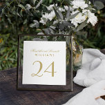 White and Gold Wedding Monogram Table Number<br><div class="desc">Simple and elegant table numbers feature a wedding monogram and two-sided square-shaped design in gold color (can be customized to match your color scheme).  Customize and add each table number card to your shopping cart individually.</div>
