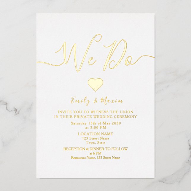 White and Gold Wedding Reception Foil Invitation (Front)