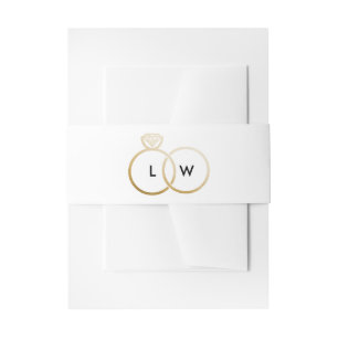 White and Gold Wedding Ring Monogram Invitation Belly Band