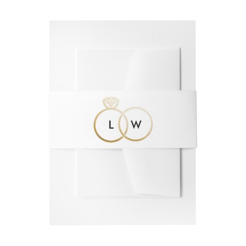 White and Gold Wedding Ring Monogram Invitation Belly Band