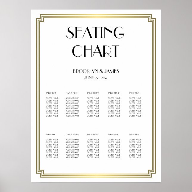 White And Gold Wedding Seating Chart Poster 18x24 (Front)