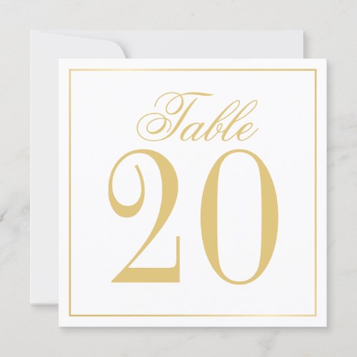 White and Gold Wedding Square Table Number Card