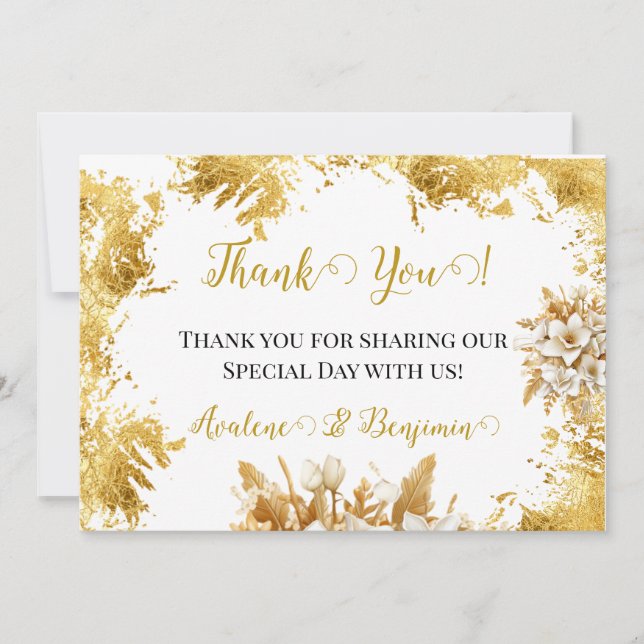 White and Gold Wedding Thank You Cards (Front)