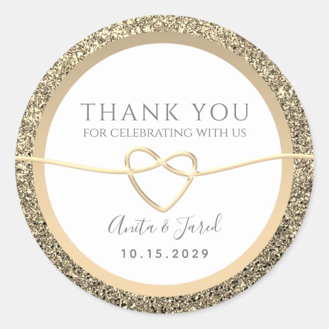 White and Gold Wedding Thank You Classic Round Sticker (Front)