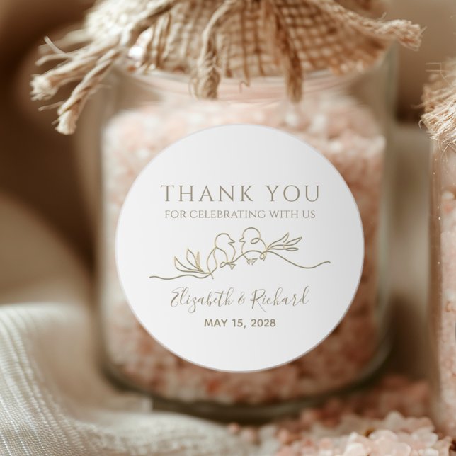 White and Gold Wedding Thank You Favor Classic Round Sticker (Creator Uploaded)