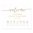 White and Gold Wedding Welcome Sign with Timeline