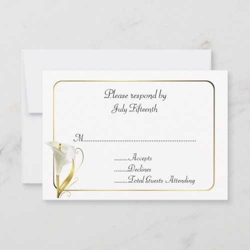 White and Gold with Calla Lily Wedding RSVP Card