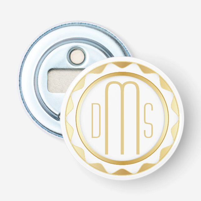 White and  Gold with Monogram  Bottle Opener (Front)
