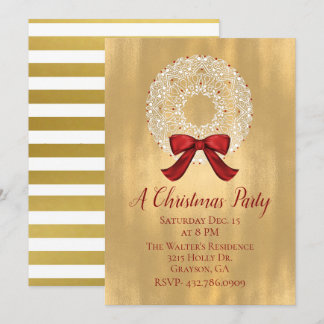 White and Gold Wreath Holiday Party Invitation