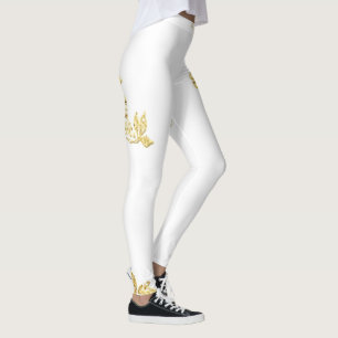 White And Gold Zazzle_Growshop. Leggings
