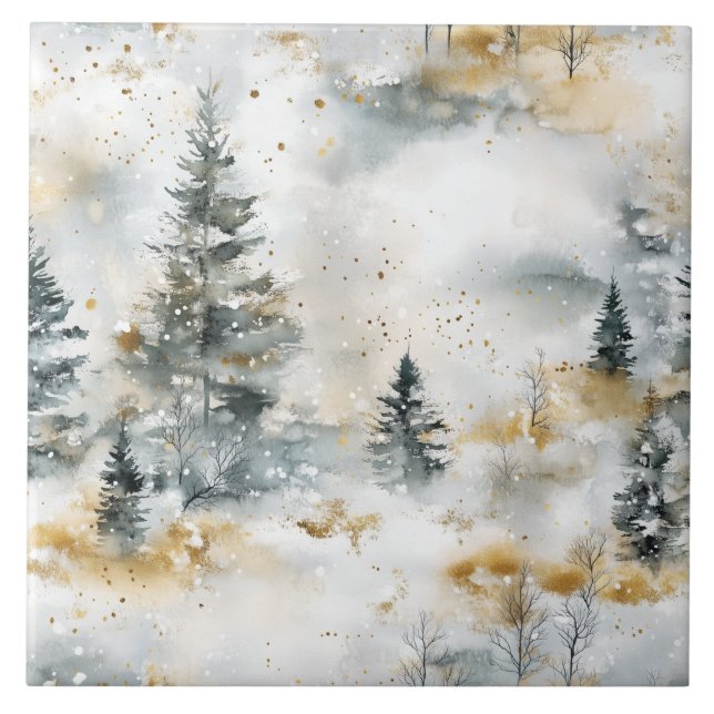 White And Golden Cozy Christmas  Ceramic Tile (Front)