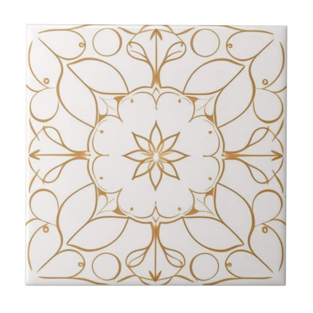 White and golden floral ceramic tile (Front)