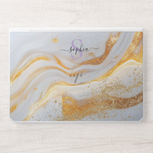 white and golden marble stone glitter HP laptop skin