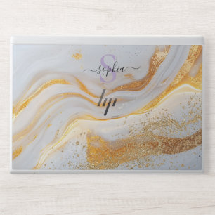 white and golden marble stone glitter HP laptop skin