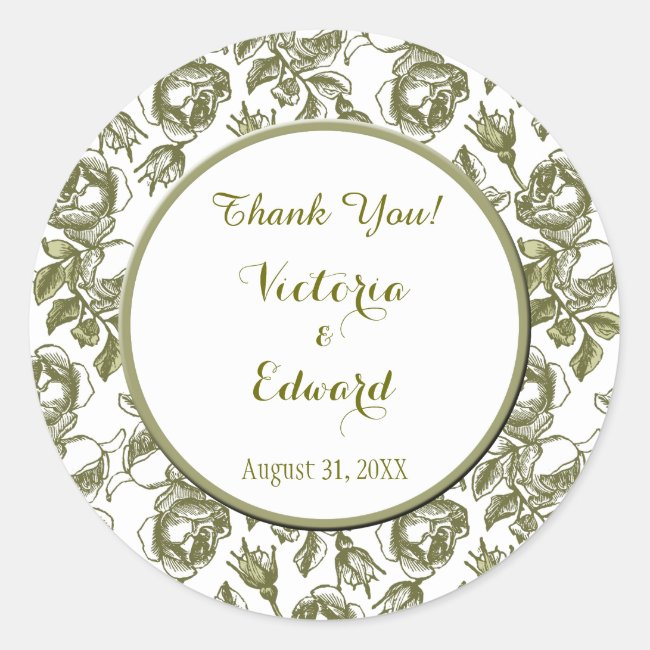 White and Golden Roses Custom Thank You Stickers