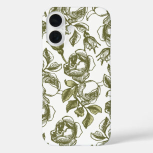White and Golds Vintage Roses Etching on White iPhone 16 Case