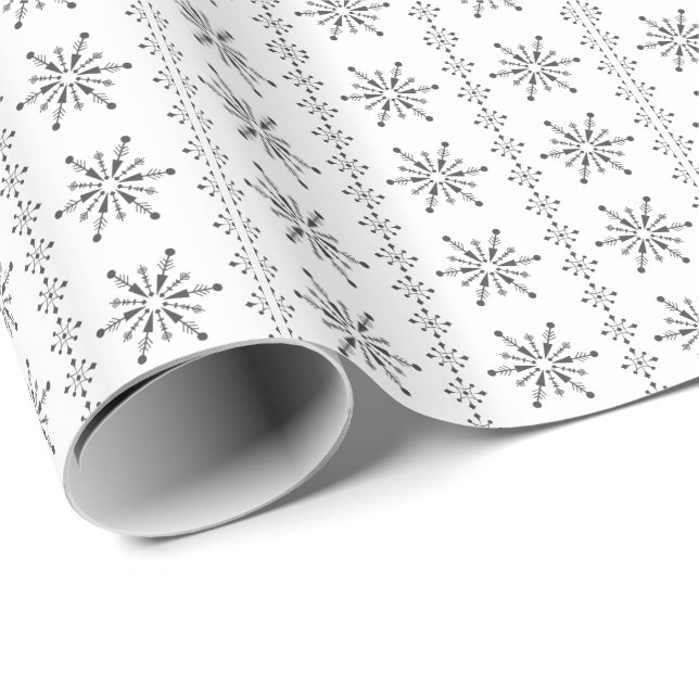 White And Gray Abstract Christmas Snowflakes Wrapping Paper (Roll Corner)