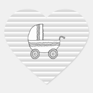White and Gray Baby Pram. Heart Sticker